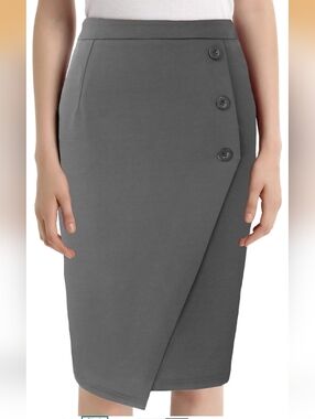Grace Karin Gray Wrap-Style Pencil Skirt with Button Detail